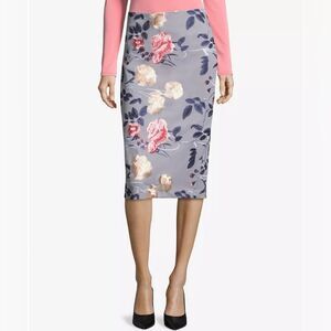 Eci New York Floral Embroidered Midi Knee Length Pencil Skirt